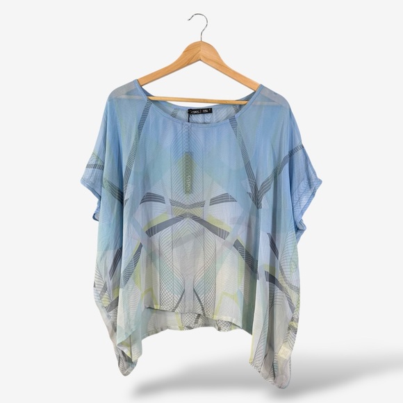 Gypsy 05 Blue Silk Blouse Size S Poncho Cap Sleeve Coverup Sheer Casual Summer - Picture 1 of 9